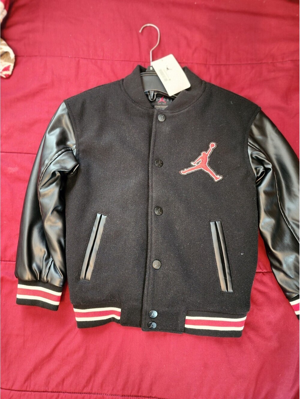Jordan Boys Varsity Jacket Black S Snap Closure Jumpman Polyester Long Sleeve